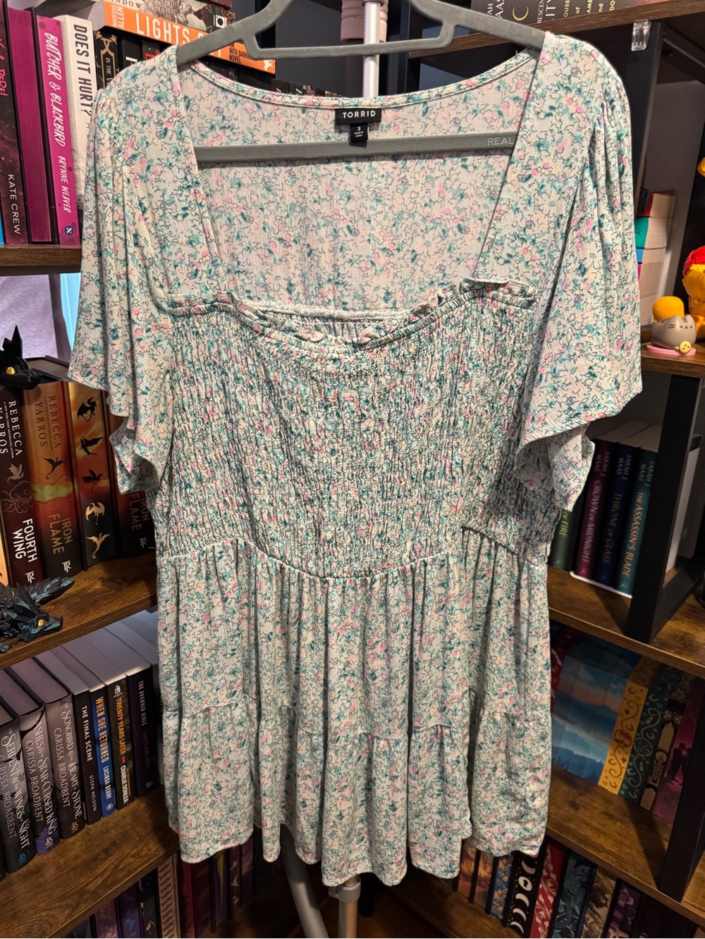 torrid mint floral smocked babydoll top